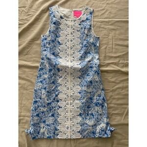Lilly Pulitzer Women's Sleeveless Shift Dress Size 2 Blue White Print Floral